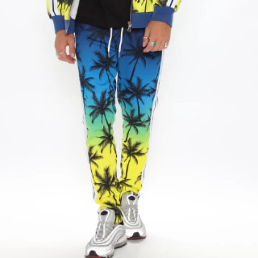 Rico Track Pant - Blue Combo Gradient - Palm Print - Men's Size M - NWT